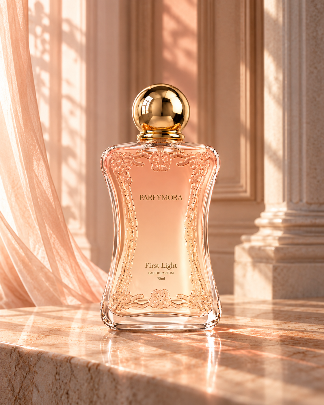 First Light eau de parfum bottle in a Parisian interior