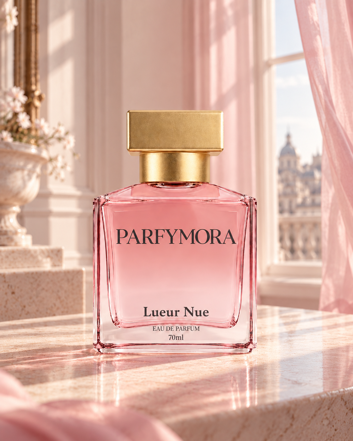 Lueur Nue eau de parfum bottle in a Parisian interior