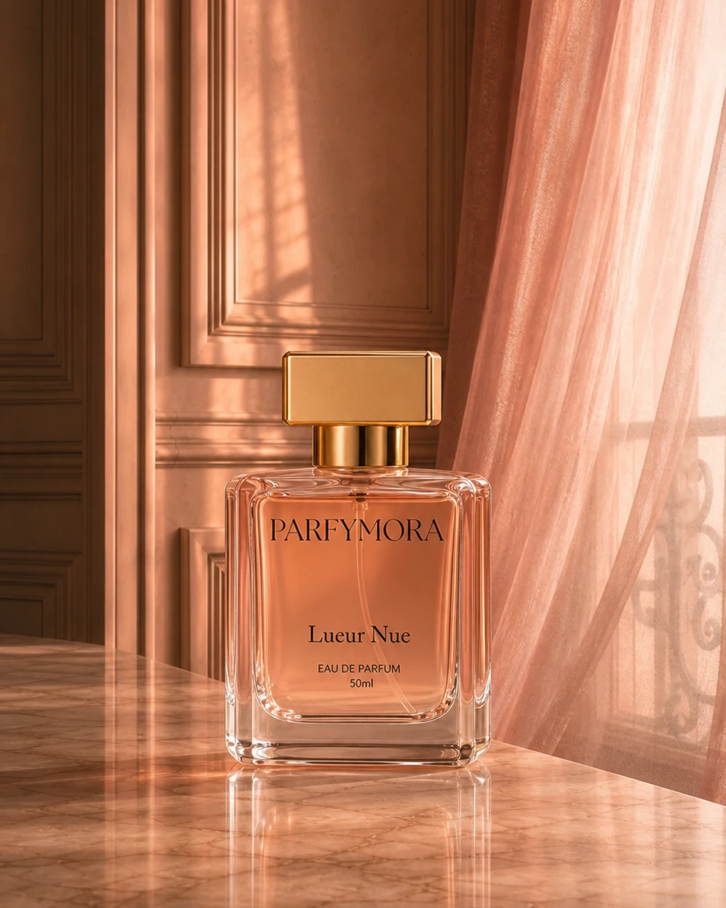 Lueur Nue eau de parfum bottle in a Parisian interior