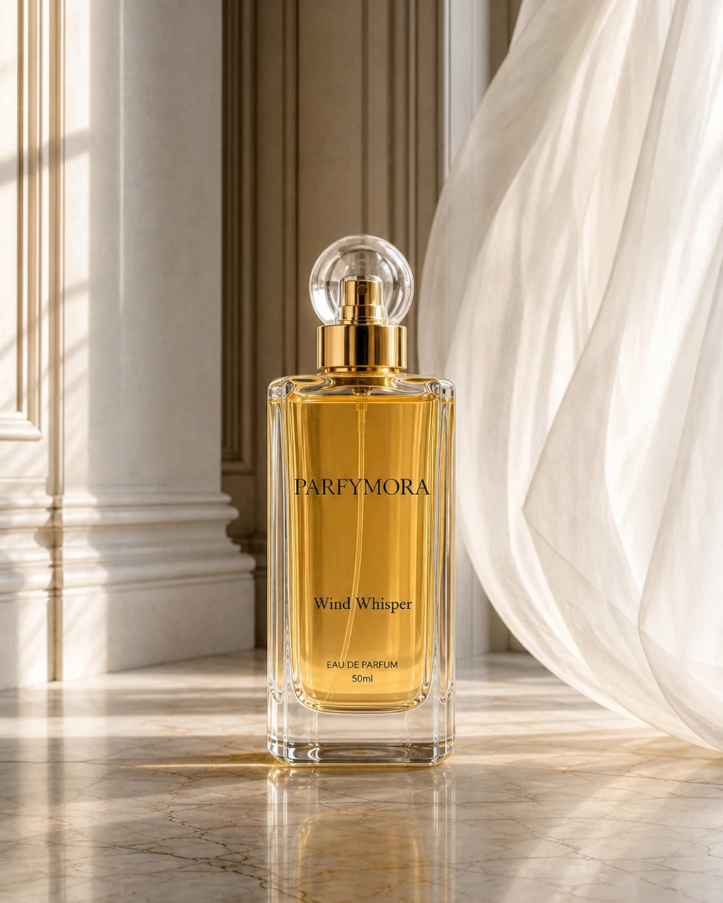 Wind Whisper eau de parfum bottle in a Parisian interior