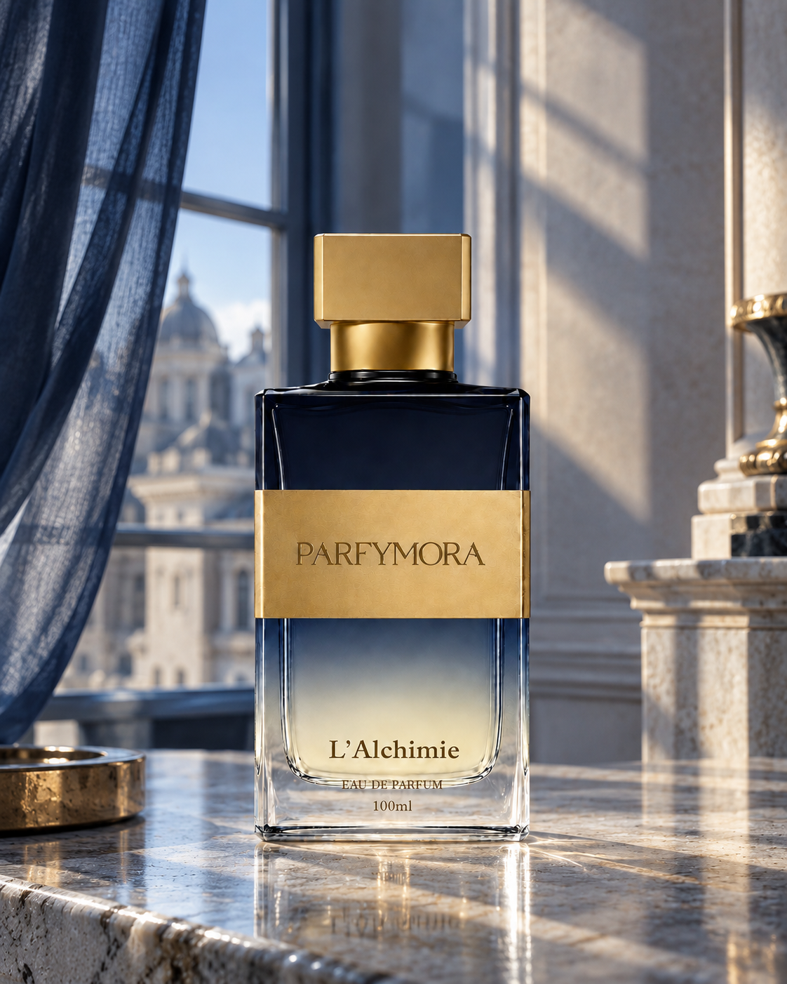 L'Alchimie eau de parfum bottle in a Parisian interior